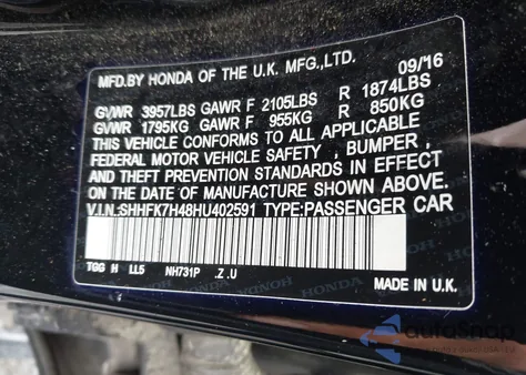 2017 Honda Civic Sport z USA, uszkodzony, nr VIN SHHFK7H48HU402591